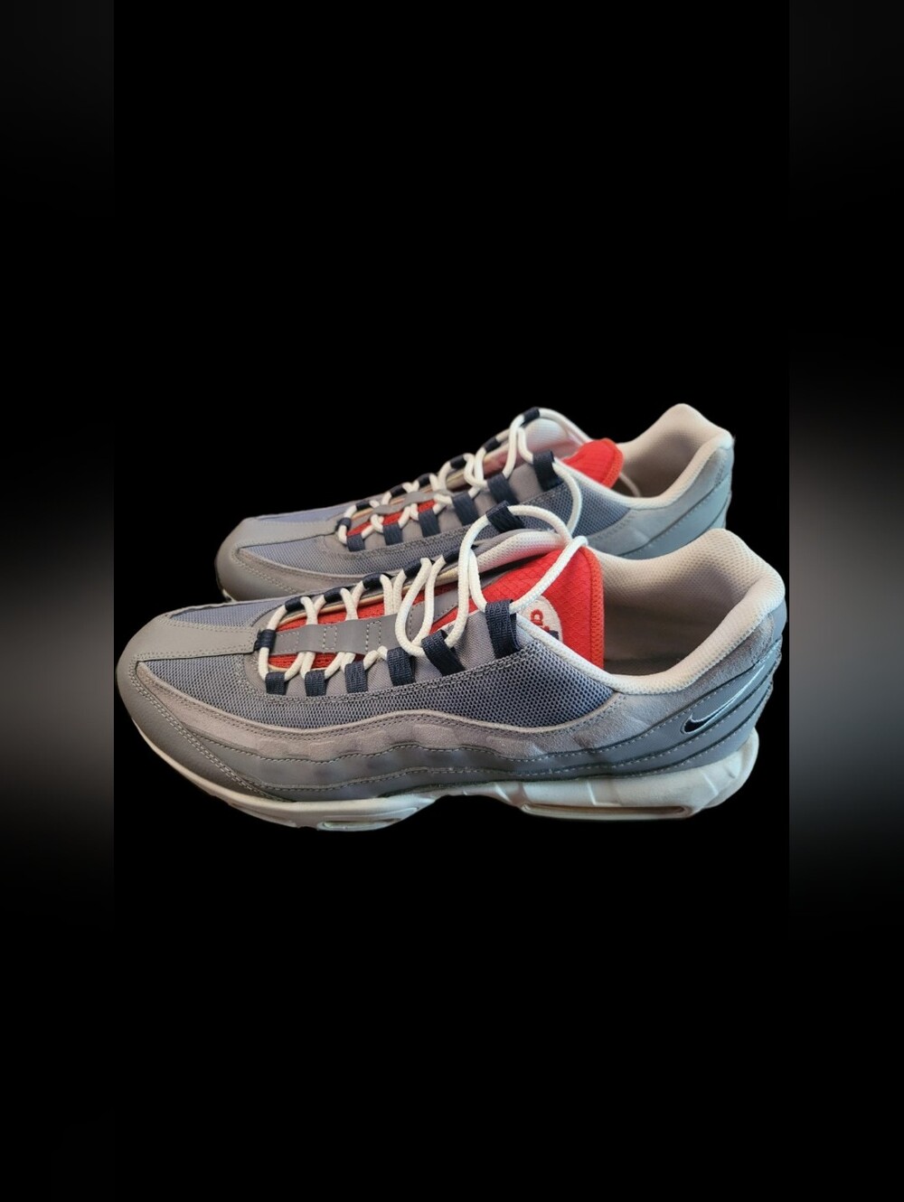 Mens Nike Cement Gray and Red Air Max 95 Sneakers